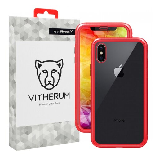 фото Чехол Vitherum SILVER Premium Glass Pack для Apple iPhone X/Xs красный