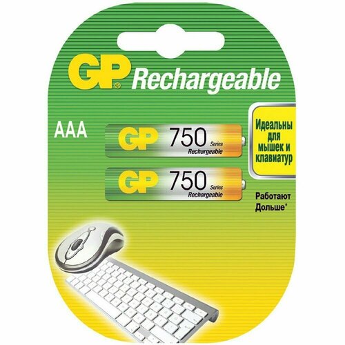 Аккумулятор GP, 2хААА, 750мАч батарейка аккумуляторная gp rechargeable 1000 мач типоразмер aaa 2 шт