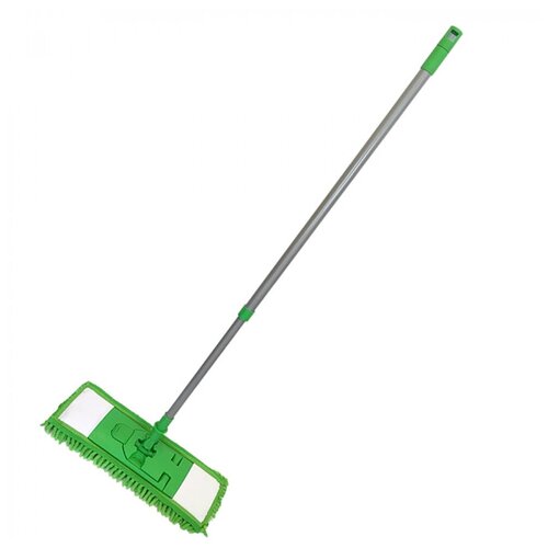 Швабра для уборки Умничка Флеттер, ручка телескопическая 120см, микрофибра-лапша, оранжевая/зеленая (МОП 162904)