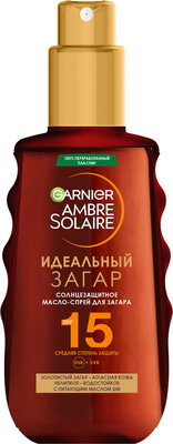 GARNIER Ambre Solaire Идеальный загар Солнцезащитное масло-спрей для загара с маслом Карите SPF 15