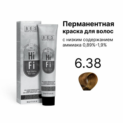 BES Перманентная крем-краска для волос HI-FI, 6.38 золотисто-бежевый темный блонд, 100 мл
