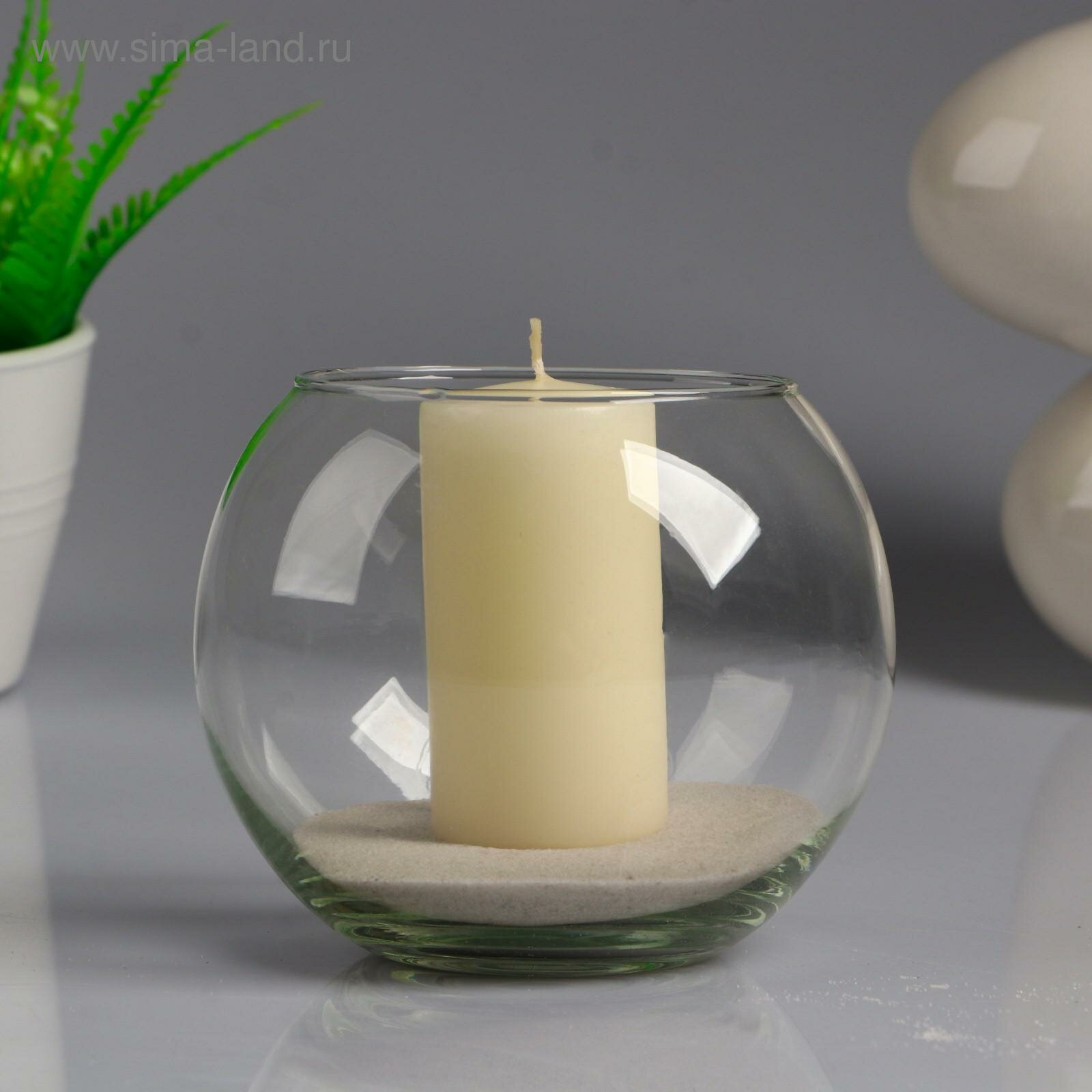 Ваза-шар "Классика" с белой свечой, 12×10 см, 9 ч, стекло