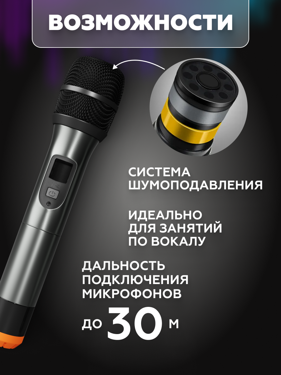 Беспроводная караоке система для дома 2 микрофона портативной блютуз колонкой и регулятором громкости 7000
