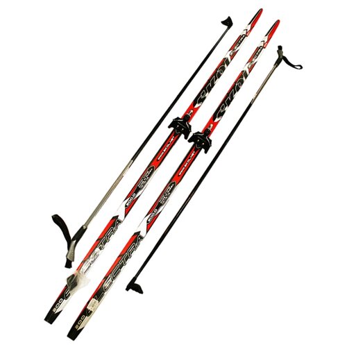фото Лыжный комплект (лыжи + палки + крепления) 75 мм 200 степ skol electra red stc