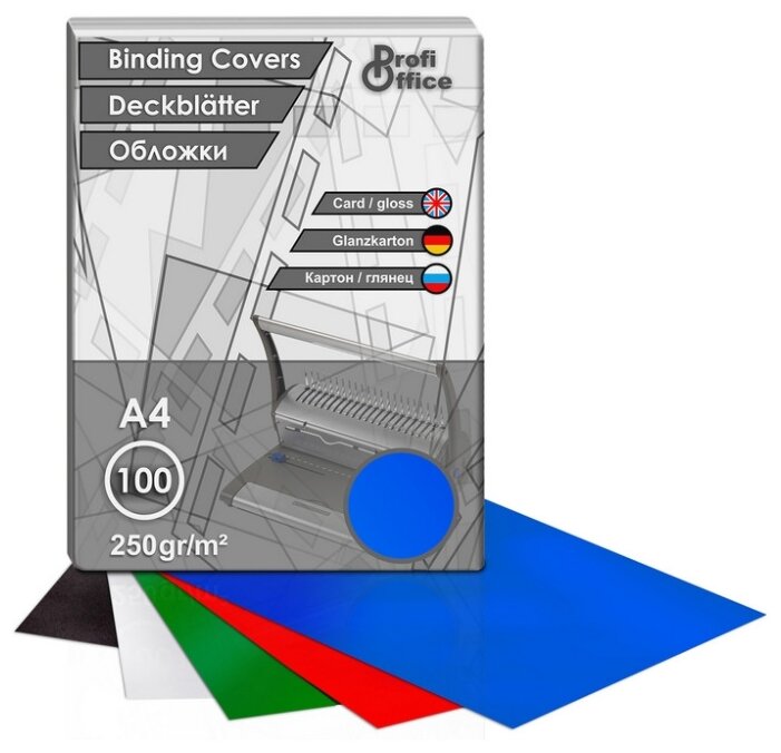ProfiOffice Обложки для переплета картонные ProfiOffice голубой глянец, А4, 250г/м2, 100 штук в упаковке