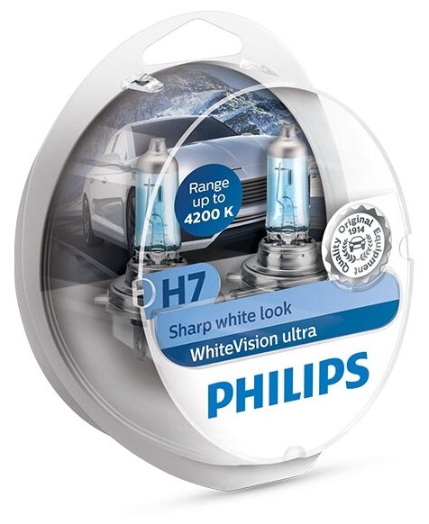 Лампа автомобильная галогенная Philips WhiteVision ultra 12972WVUSM H7 55W PX26d