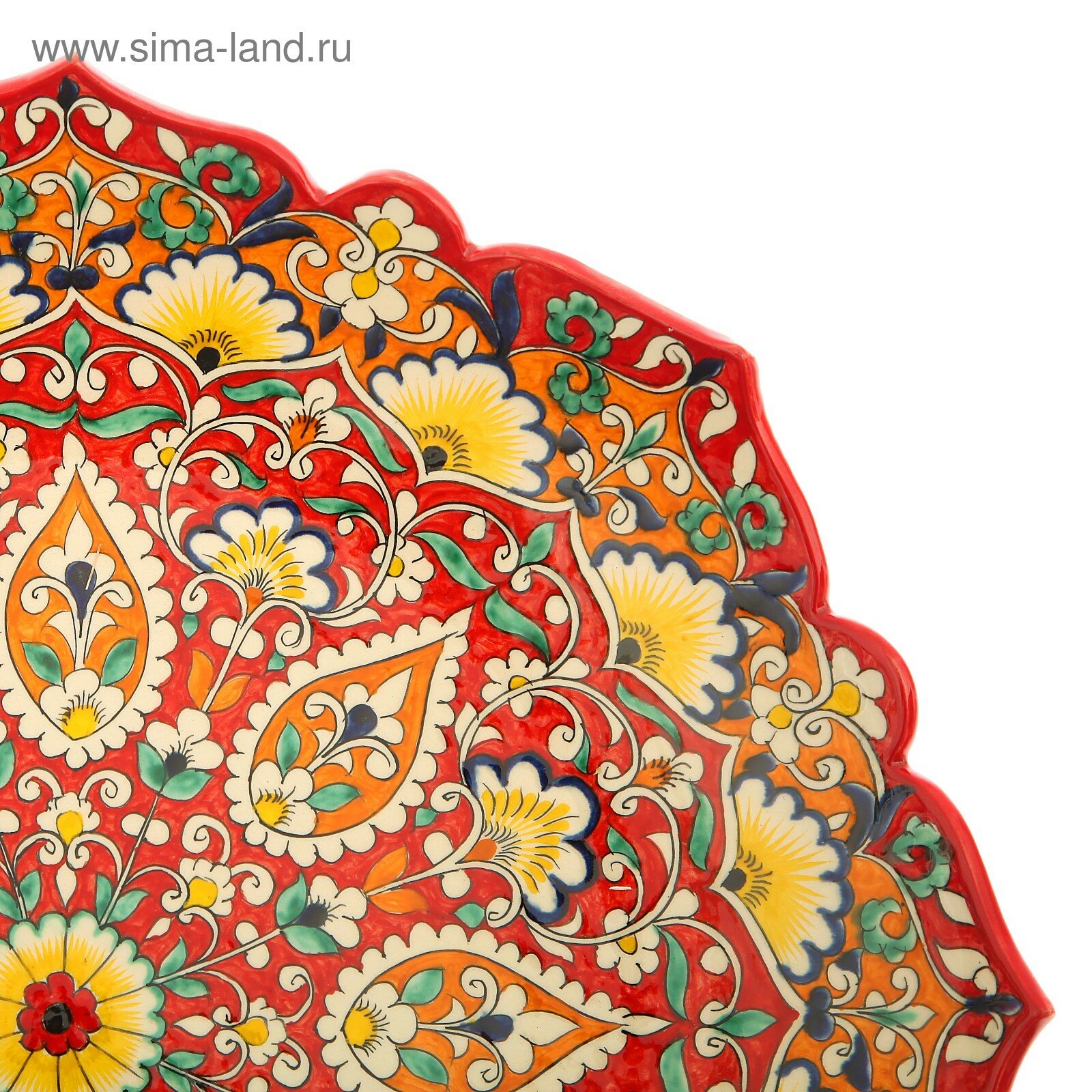 Ляган Риштанская Керамика "Цветы", 40 см, красный микс, рифлённый - фотография № 3