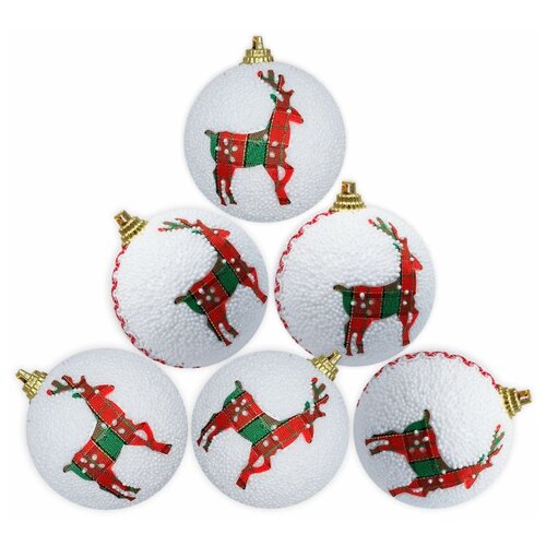 фото Ёлочный шарик рождественские олени 6 штук, диаметр 6 см, цвет белый, дилижанс party dp-toy-02 diligence party