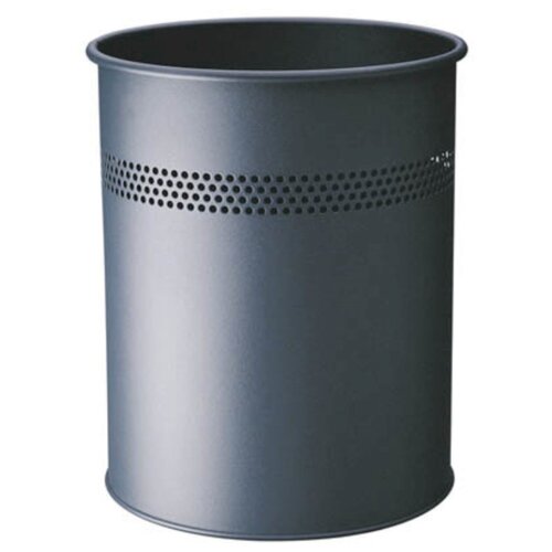 фото Металлическая круглая мусорная корзина durable с декоративным перфорированным кольцом, 15 литров, антрацит
