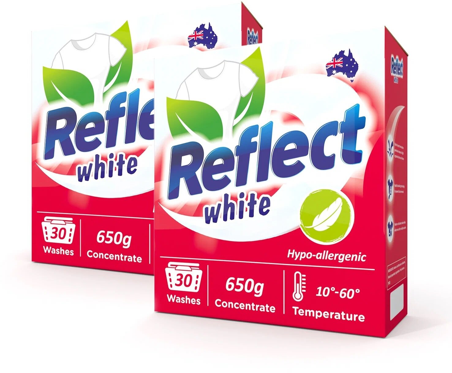 Концентрированный стиральный порошок Reflect white для стирки белого и светлого белья, комплект 2 пачки по 650 г