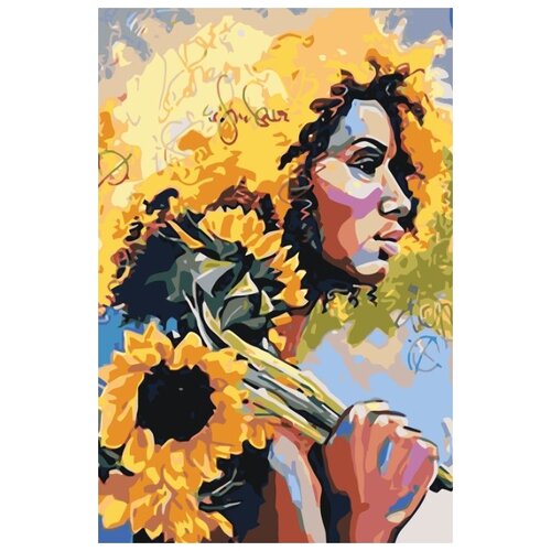 Картина по номерам Девушка с подсолнухами, 40x60 см картина по номерам девушка с воронами 40x60 см