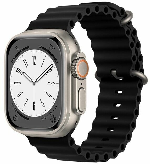 Спортивный силиконовый ремешок "Ocean Band" для Apple Watch Series 1-8 и Ultra - 42/44/45/49 мм (эпл вотч), черный