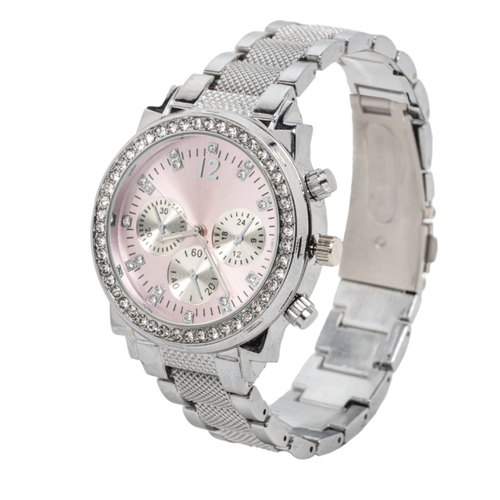 фото Наручные часы со стразами, серебряный, розовый shanta