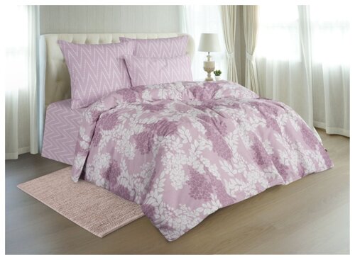 Комплект постельного белья Guten Morgen 908, семейное, поплин, розовый/белый