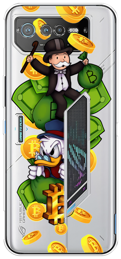 Силиконовый чехол на Asus ROG Phone 6 / Асус Рог Фон 6 "Scrooge McDuck and Monopoly", прозрачный
