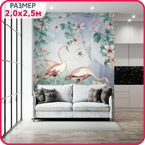 Фотообои фламинго на стену Птицы в вечернем саду в спальню, в гостиную и на кухню 200x251 см.