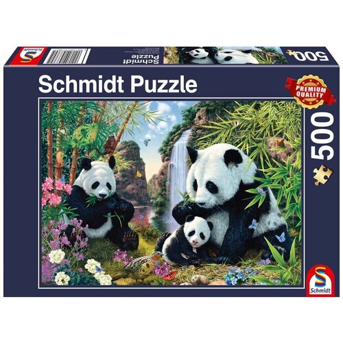 Пазл Schmidt 500 деталей: Семейство панд у водопада