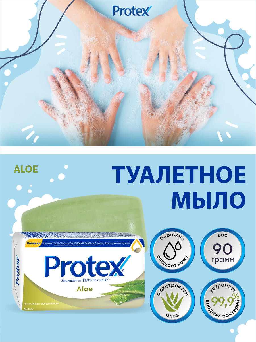 Антибактериальное туалетное мыло Protex Aloe 90 гр.