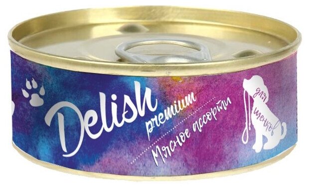 Delish premium для щенков консервы 100 гр мясное ассорти 24 шт