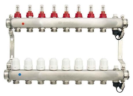 Коллекторная группа Ondo нерж сталь 8 выходов в сборе с расходомерами и термостатическими клапанами - фотография № 2