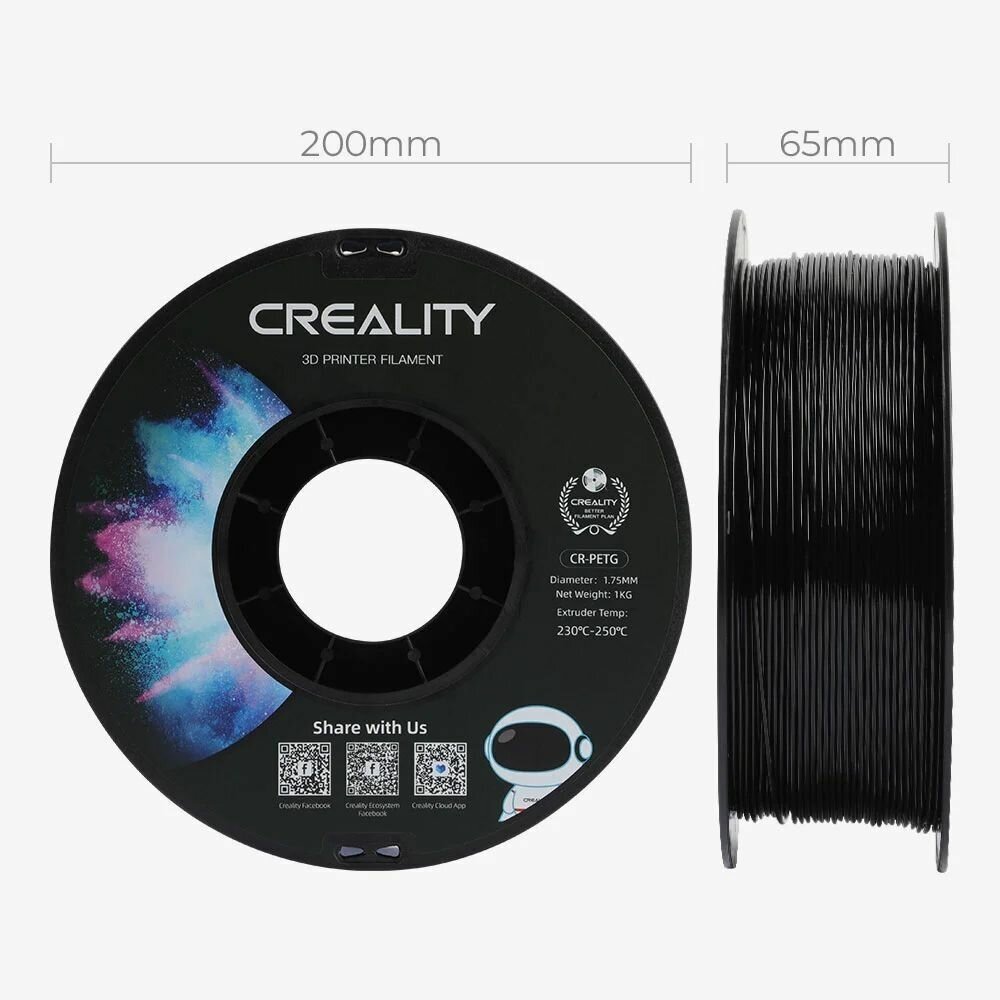 Катушка CR-PETG пластика Creality 1,75 мм 1кг для 3D принтеров, черный
