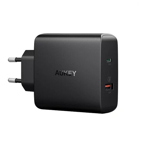 фото Сетевое зарядное устройство aukey 30w dual port power delivery / quick charge 3.0 black