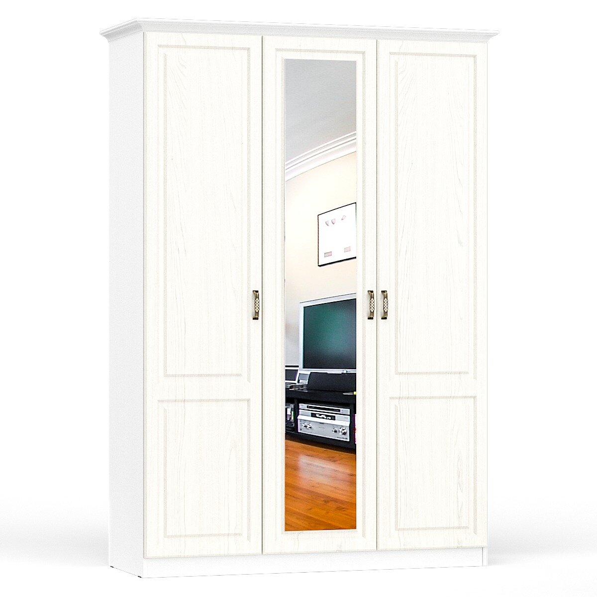 Шкаф трехстворчатый для одежды в прихожую, спальню или гостиную 150см ясень ваниль/белый - НЖ0706