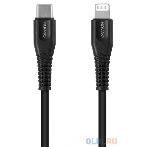 Кабель Canyon USB Type-C - Lightning MFI (CNS-MFIC4), 1.2 м, черный кабель canyon mfi 1 lighting usb 2 4 а чип mfi сертифицирован apple 1 м черный комплект из 2 шт