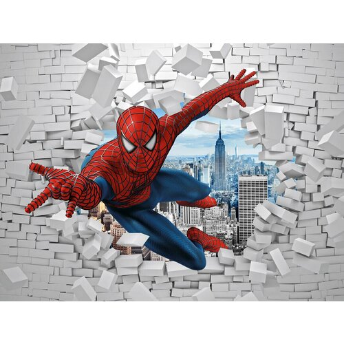 Моющиеся виниловые фотообои Человек-паук. Сквозь стену 3D детские, 400х300 см