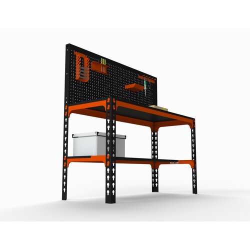 Стол металлический Metalex 750х1000х500 + перфопанель с комплектом аксессуаров (оранжево-чёрный)