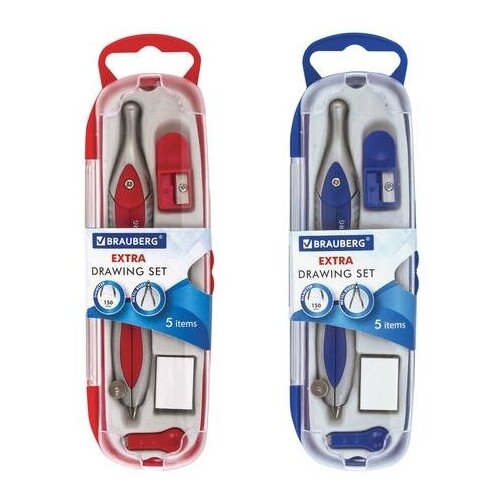 фото Готовальня brauberg "extra", 5 предметов (циркуль 120 мм, резинка, точилка, отвёртка, грифель), 210687