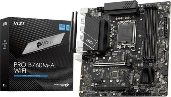 Материнская плата MSI PRO B760M-A WIFI Socket 1700 B760 4xDDR5 2xPCI-E 16x 1xPCI-E 1x 4xSATA III mATX Retail