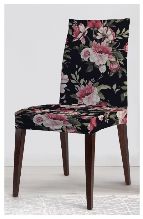 Декоративный чехол на стул JoyArty "Большие розовые цветы" со спинкой велюровый