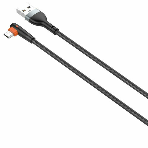 LDNIO LS561/ USB кабель Micro/ 1m/ 2.4A/ медь: 86 жил/ Угловой коннектор/ Нейлон/ Black&Orange кабель ldnio ls421 lightning 1m 2 4a медь 86 жил угловой коннектор нейлоновая опл серый