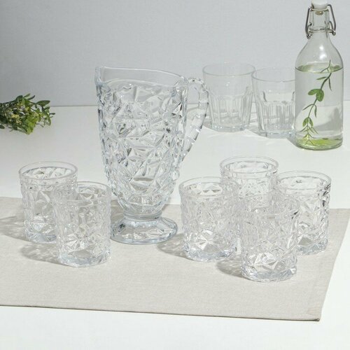 Набор питьевой стеклянный 7 предметов кувшин 12 л 6 стаканов 270 мл 2804₽