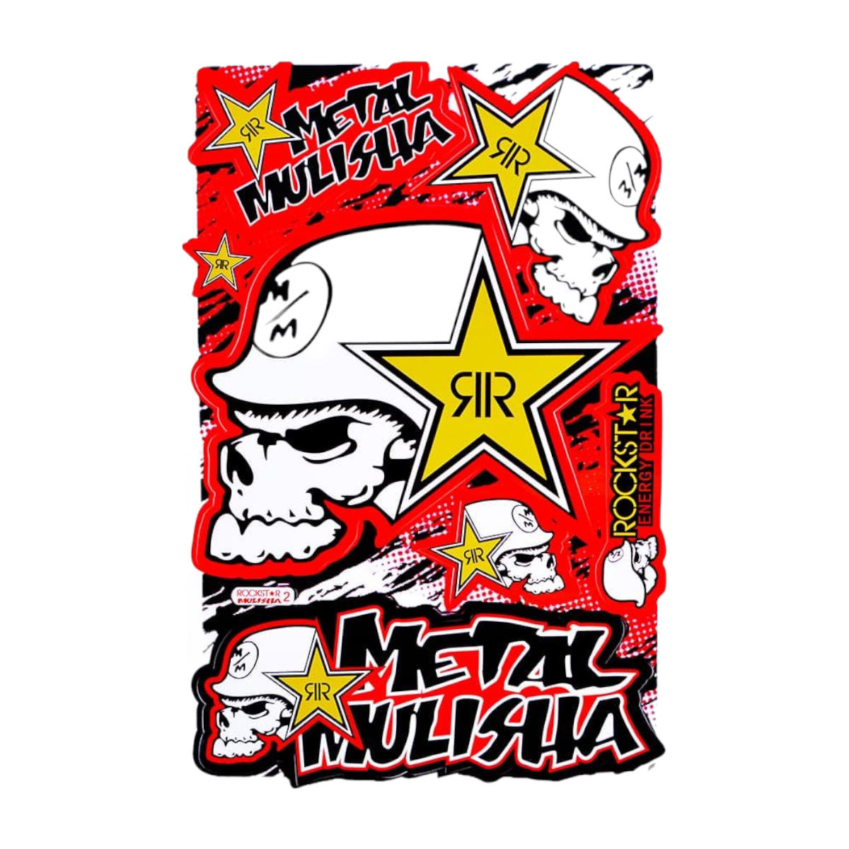 Мотонаклейки мото стикеры наклейки Rockstar Energy vs. Metal Mulisha 30х45 см на мотоцикл скутер мопед квадроцикл для мотоциклиста, красные