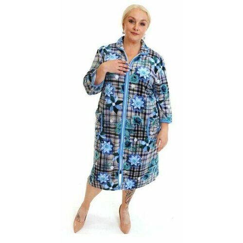 фото Халат русский стиль, размер 56, голубой