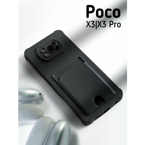 фото Чехол о'кейси, soft-touch, черный, для poco x3, x3 pro, с карманом