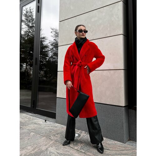 Шуба , норка, удлиненная, оверсайз, пояс/ремень, плюшевая, размер 50, желтый