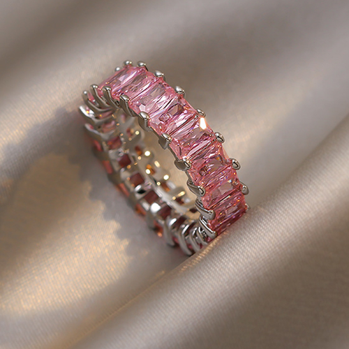 Кольцо , бижутерный сплав, циркон, размер 16, серебряный, розовый