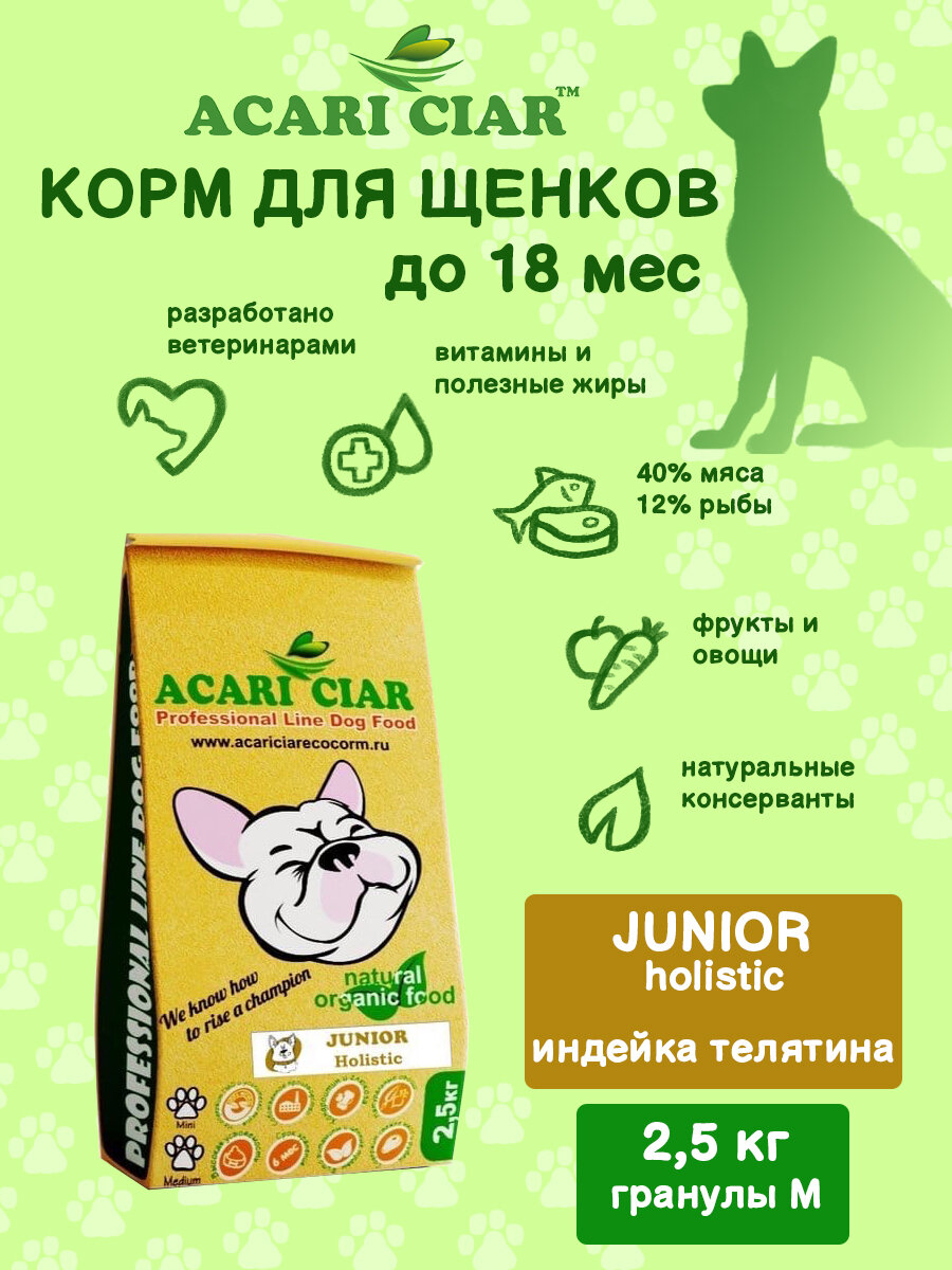 Сухой корм для собак ACARI CIAR HOLISTIC JUNIOR медиум гранулы 2,5 кг