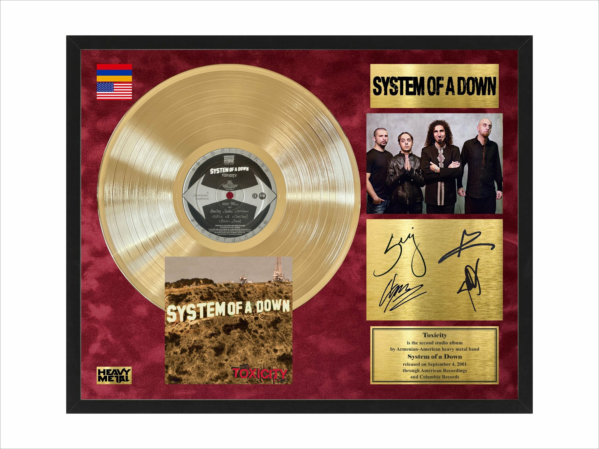 System of a down Toxcity золотая виниловая пластинка с автографами в рамке
