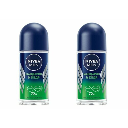 Nivea Дезодорант роликовый Мандарин и кедр, мужской, 50 мл, 2 шт nivea антиперспирант невидимая защита 2 шт ролик 50 мл 2 шт