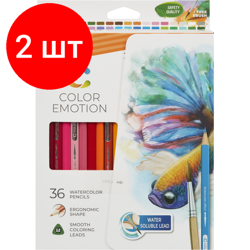 Комплект 2 наб, Карандаши цветные акварельные Deli EC00730 Color Emotion липа 36цв/наб