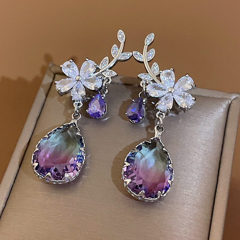 Серьги клаймберы, с подвесками, горный хрусталь