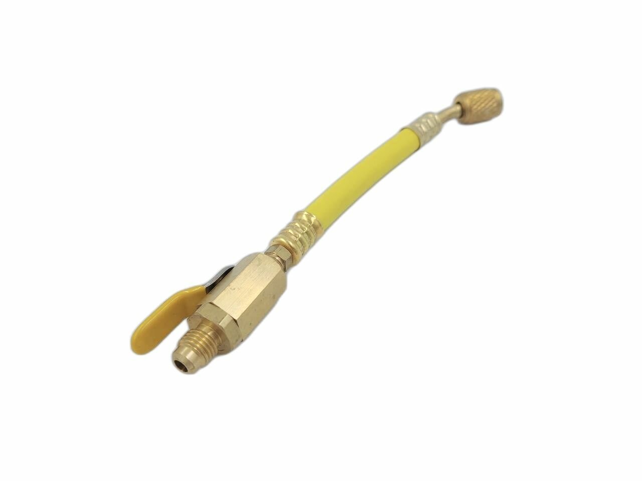 Изображение Шланг с шаровым краном DSZH R410-YV желтый (гайка 1/4 х 1/4 штуцер)