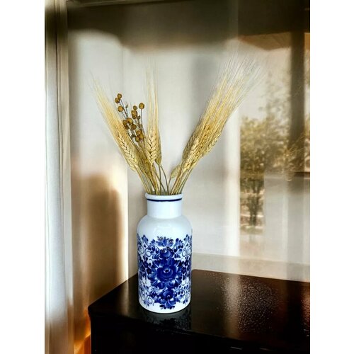 синий, белый, цветы