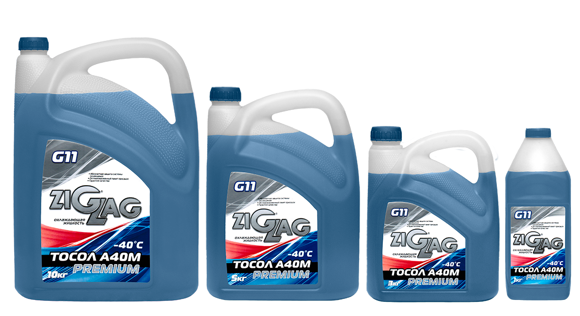 Тосол ZIGZAG PREMIUM А40М G-11 -40°C, 1 кг, охлаждающая жидкость для автомобильного двигателя