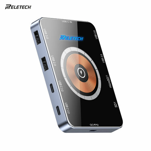 HUB Концентратор USB - C 10 в 1 / USB 3.0, USB 2.0x3, , USBC 2.0x2，microSD - карты, SD - карты, интерфейс C - PD для зарядки MacBook Pro / Air до 100 Вт с беспроводной зарядкой