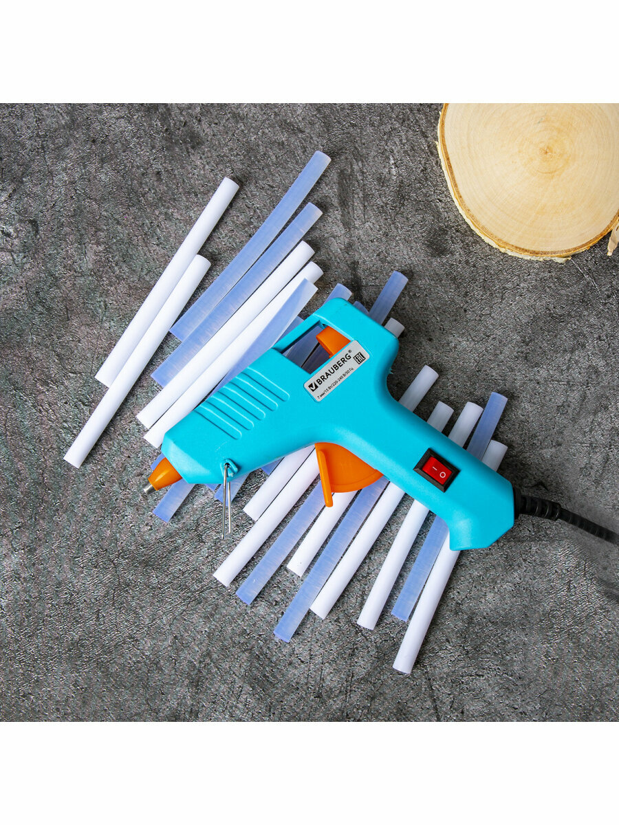 Клеевые Пистолеты Xiaomi Клеевой пистолет 15Вт для стержня 7 мм, комплект 20 стержней (10 бел+10 прозр), Brauberg, 671052